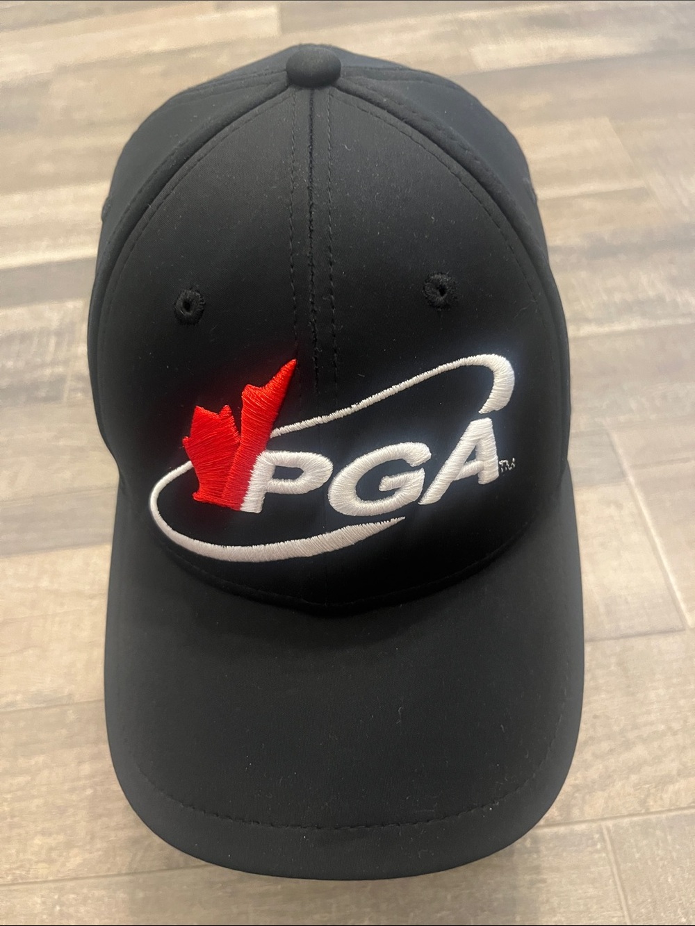 PGA Tour New Era Black Cap with White Logo and Red Maple Leaf Canada